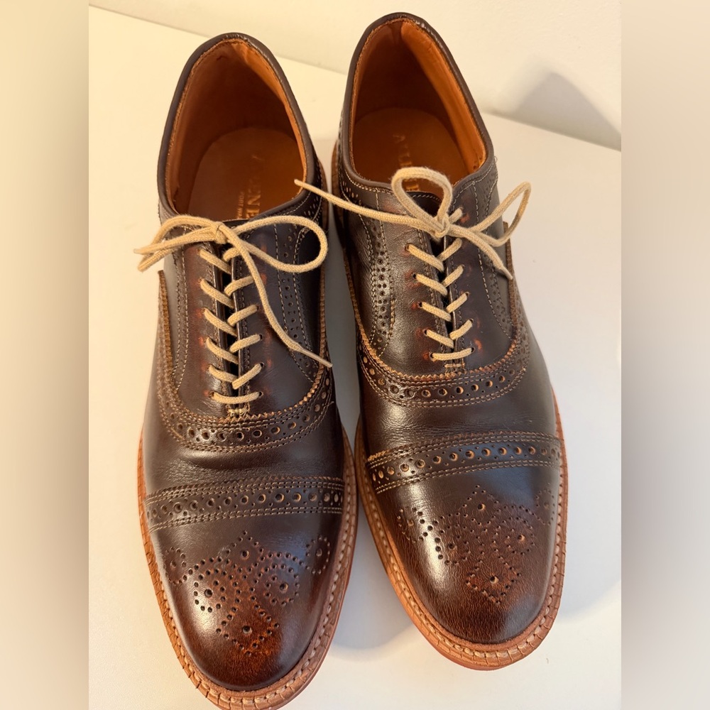 Allen Edmonds Brown Leather Wingtip Brogues with Tan Soles - Picture 10 of 16